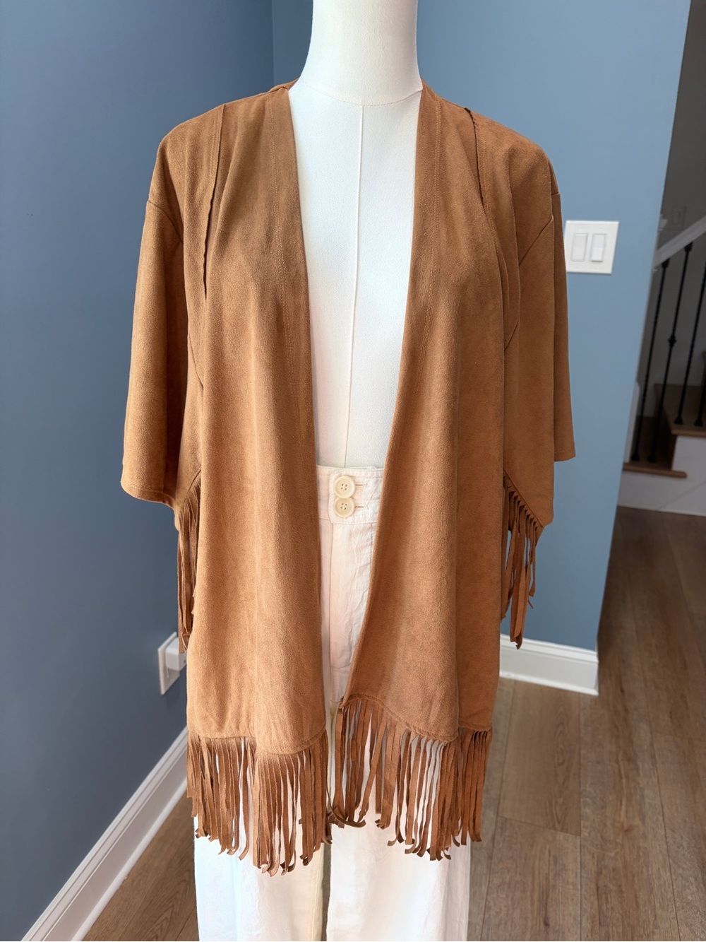 Hollister Brown Faux Suede Fringe Kimono Cardigan L Boho Western
